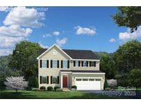 Charming two-story home with a well-manicured lawn, a red front door and an attached two car garage at 497 Kenyon Dr, Denver, NC 28037