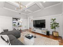 Bright living room features coffered ceilings, modern lighting, and stylish decor at 843 Ideal Way # 10, Charlotte, NC 28203