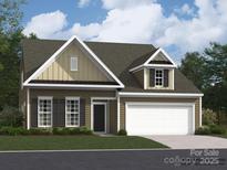 Charming one-story home with a two-car garage, neutral siding, black shutters and a well-manicured lawn at 2814 Morning Song Way, Lancaster, SC 29720