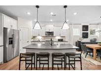 Modern kitchen with a large island, pendant lighting, and stainless steel appliances at 5220 Hatcher Creek Rd # 56, Charlotte, NC 28215