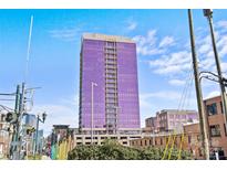 Modern high-rise building featuring purple glass facade with balcony and an urban setting, with a vibrant, sunny backdrop at 315 Arlington Ave # 1206, Charlotte, NC 28203