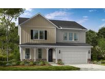 Charming two-story home featuring a stone accents, a two-car garage, and a beautifully landscaped front yard at 1439 Hubert Graham Way, Tega Cay, SC 29708