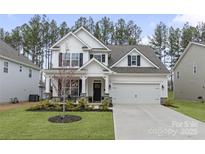Charming two-story home featuring a two-car garage and a beautifully landscaped front yard at 141 Rhuidean Ct, Troutman, NC 28166