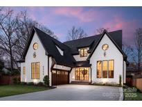 Striking home with black trim, a black roof, and a garage with a natural wood door at 1711 Brook Rd, Charlotte, NC 28205