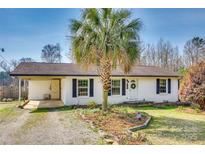 Charming white brick home featuring a palm tree, dark shutters, and a well-manicured lawn at 362 Ranson Rd, Lancaster, SC 29720
