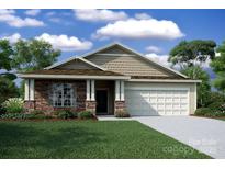 Charming single-story home featuring a stone facade, covered porch, and an attached two-car garage at 115 Glenfield Dr, Mooresville, NC 28115