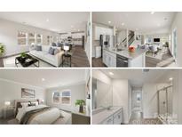 Bright, open-concept living area showcasing a modern sofa, many windows and seamless flow to the kitchen and dining space at 117 Obadiah Ct, Troutman, NC 28115