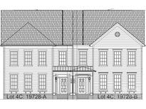 Detailed architectural elevation of a two-story townhome featuring symmetrical window placement and a gabled roof at 19728-B School St, Cornelius, NC 28031