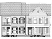 Detailed illustration of the exterior elevation, showcasing the architectural design and facade of the property at 19724-B School St, Cornelius, NC 28031