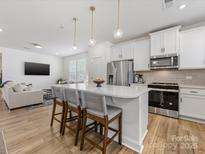 Spacious kitchen with modern appliances, a large island, and open living space at 1542 Cedar Tree Dr, Belmont, NC 28012