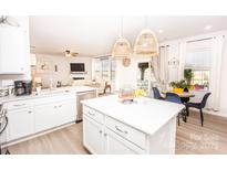 Bright, eat-in kitchen features a center island, modern lighting and stainless steel appliances at 154 Rooster Tail Ln, Troutman, NC 28166