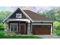 Charming single-Gathering home with a red front door, stone accents, and a two-car garage at 174 Fulworth Nw Dr # 65, Concord, NC 28027