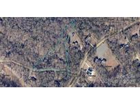 This aerial view showcases the expansive lot surrounded by mature trees, offering privacy and natural beauty at 104 Little River Trl, Fort Mill, SC 29707