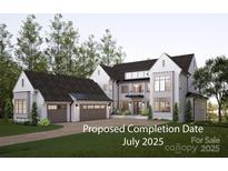 New construction home featuring a three-car garage, neutral palette, and lush landscaping at 20114 Norman Colony Rd, Cornelius, NC 28031