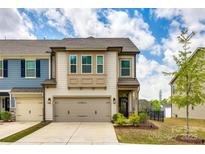 Charming townhouse showcasing a two-car garage and well-manicured front yard at 3021 Patchwork Ct, Fort Mill, SC 29708
