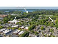 An aerial view shows 19113 Southport Dr near Jetton Park and a grocery store at 19113 Southport Dr, Cornelius, NC 28031