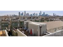 A beautiful outdoor space with a rooftop deck, city skyline view, and cozy seating for entertaining guests at 324 Uptown West Dr, Charlotte, NC 28208