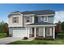 Charming two-story home with blue siding, gray trim, and a two-car garage at Lot#144 Lancashire Ct, Denver, NC 28037