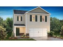 New two-story home featuring neutral siding, green shutters, an attached garage, and a stone foundation accent at 1989 10Th Se St, Hickory, NC 28602