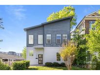 Contemporary two-story home featuring gray siding, modern windows, and well-maintained landscaping at 1121 N Alexander St, Charlotte, NC 28206