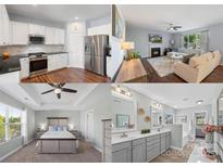 Collage of home interior showcasing the kitchen, living room, main bedroom, and bathroom at 5035 Terrier Ln, Fort Mill, SC 29707