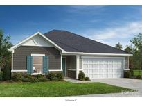 Charming one-story home with gray siding, stone accents, well-manicured lawn and a two car garage at Lot#82 Norwood Ct, Denver, NC 28037