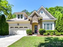Charming home featuring a stone archway, manicured lawn, and a two-car garage at 8708 Soaring Eagle Ln, Waxhaw, NC 28173