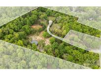 Expansive wooded acreage outlined, revealing a serene homesite with winding drive and natural beauty at 124 Neumann Run, Belmont, NC 28012