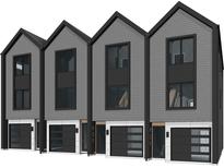 Contemporary townhomes featuring modern design, gray siding, and large windows for ample natural light at 204 Mattoon St, Charlotte, NC 28216