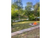 Inviting backyard with fire pit and beautiful view of the water and lush trees, perfect for outdoor gatherings at 444 Snapdragon Dr, Clover, SC 29710