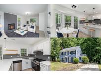 Bright home showcases a living room with fireplace, breakfast nook, and modern kitchen in an open layout at 7212 Canyon Dr, Charlotte, NC 28262