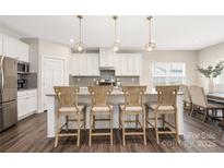 Bright eat-in kitchen featuring stainless steel appliances, modern lighting, and a stylish center island with seating at 1636 Tundra Ln, Denver, NC 28037