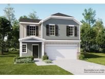 Charming two-story home with a two-car garage, green lawn, and tasteful landscaping at 155 Astor St, Troutman, NC 28166