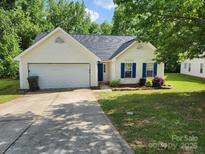 Charming single-story home with a well-maintained lawn, two-car garage, and delightful blue shutters at 1367 Springview Ct, Rock Hill, SC 29732