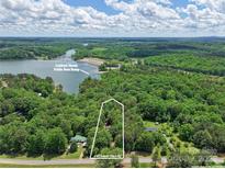 Beautiful aerial view of 4585 Sunrise Beach Rd property and the Lookout Shoals Public Boat Ramp in the distance at 4585 Sunrise Beach Rd, Catawba, NC 28609