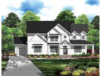 Charming two-story modern farmhouse with board and batten siding, black trim, and a covered porch at 4095 Kingfisher Dr, York, SC 29745