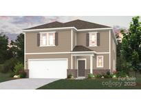New two-story home with neutral siding, a two-car garage, and classic architectural details for a welcoming curb appeal at 829 Hallman Branch Ln, Lincolnton, NC 28092