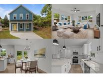 Charming two-story home with blue siding, white trim, and a bright yellow front door at 518 Herms Ave, Mount Holly, NC 28120