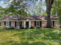 Charming brick home with a well-maintained lawn and mature trees offering shade and curb appeal at 6922 Woodstock Dr, Charlotte, NC 28210