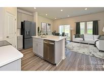 Modern kitchen featuring gray cabinets, stainless steel appliances, and an island with a sink at 4221 Summit Woods Dr, Charlotte, NC 28216