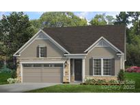 Charming one-story home featuring stone accents, a two-car garage, and manicured landscaping at 7324 Jolly Brook Dr, Charlotte, NC 28215