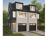 Modern townhouse with black garage doors, white siding, and large windows; an inviting two-story facade at 2430 Arty Ave # 5B, Charlotte, NC 28208