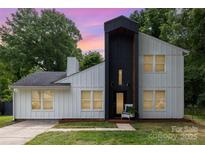Charming exterior of a two-story home with white siding, black accents, and a well-manicured front yard at 6824 Cortez Trl, Charlotte, NC 28227