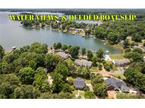 Stunning aerial view showcasing waterfront homes and lush greenery with deeded boat slip access at 8024 Bradford Ln, Denver, NC 28037