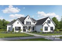 Stunning two-story white home featuring black shutters, complemented by professional landscaping and a well-manicured lawn at 04 Lurecliff Pl, Fort Mill, SC 29708