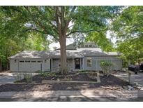 Charming single-story home with stone accents and lush landscaping, featuring a large shade tree in the front yard at 1096 Palmyra Dr, Tega Cay, SC 29708
