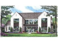 Rendering of a two-story home showcasing the design, large windows, white brick, and professional landscaping at 5427 Addison Dr, Charlotte, NC 28211