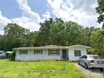 Charming single-story home with white brick, blue shutters and a well-manicured lawn at 511 Eastwood Dr, Albemarle, NC 28001
