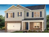 Charming two-story home featuring mixed brick and siding, a two-car garage, and dark blue shutters at 144 Parker Claire Ln, Kings Mountain, NC 28086