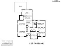 Here is the floorplan for 827 Fairbanks, with 1622 sq ft on the 1st floor, featuring a den, kitchen, dining and living rooms, plus 3 bedrooms at 827 Fairbanks Rd, Charlotte, NC 28210